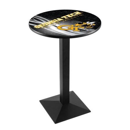 Holland Bar Stool Co 42" Blk Wrinkle Georgia Tech Pub Table, 28" dia. Top L217B4228GATech-D2